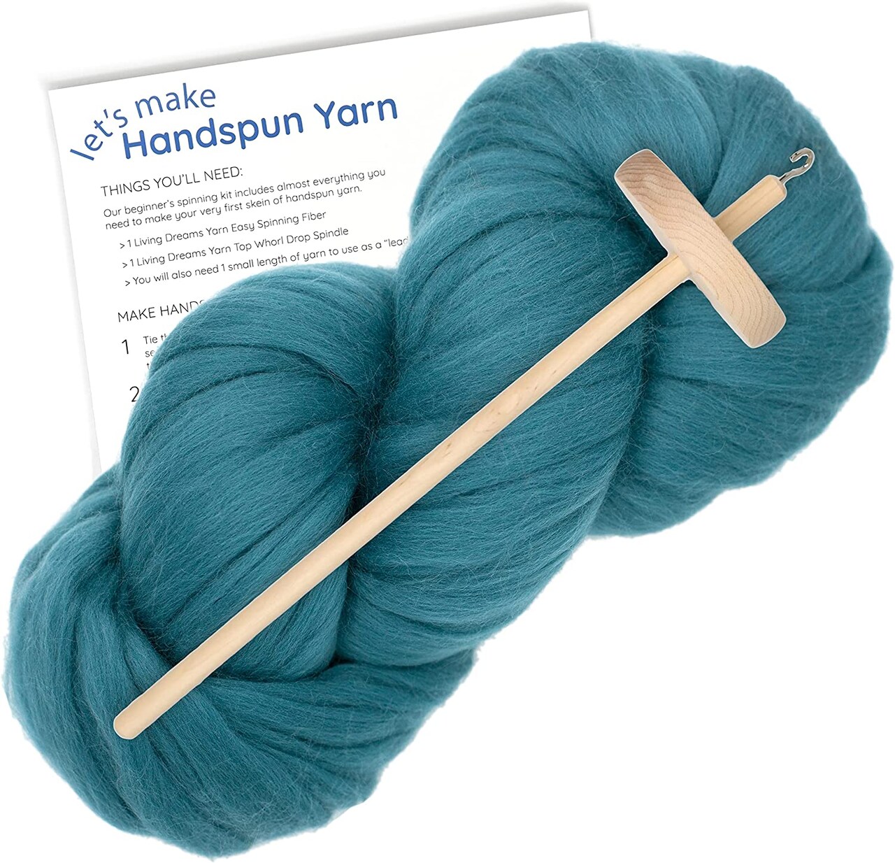 LEARN TO SPIN YARN - Beginner's Spinning Kit with Drop Spindle and Merino Pencil Roving. Choose your color.